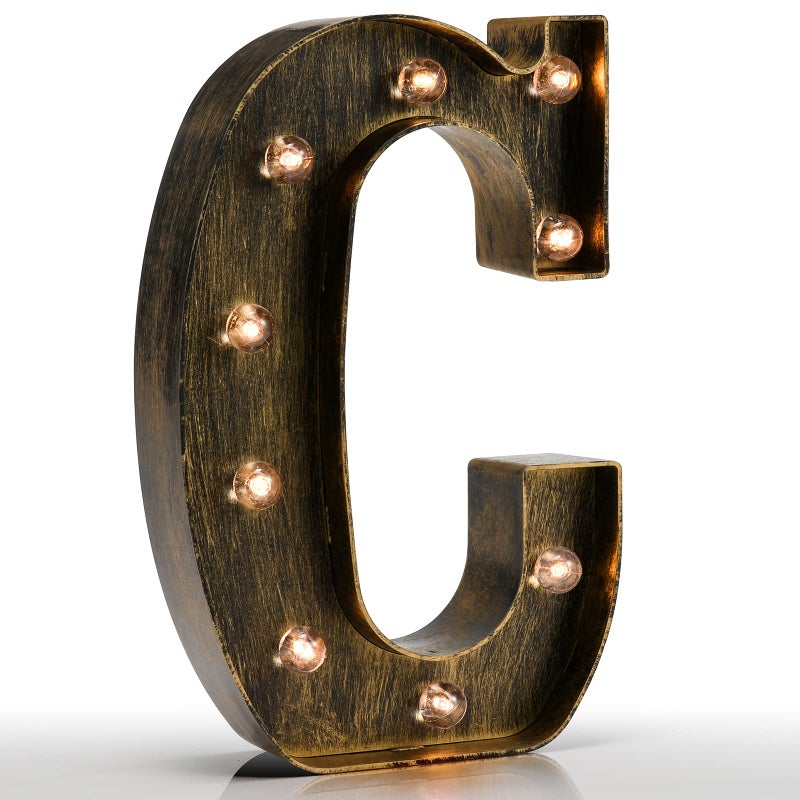 Pooqla Vintage Light Up Marquee Letters with Lights â€“ Illuminated Industrial Style Lighted Alphabet Letter Signs - Coffee Bar Apartment Bedroom Wall Home Initials Decor - C - Image 1